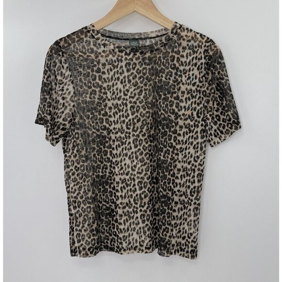 Wild Fable Short Sleeve Mesh Sheet Leopard Print Blouse Sz Sm, Boho, Y2K Vibes - Picture 2 of 7
